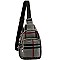CHECKERED LINEN CROSS BODY SLING BAG