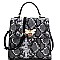 SNAKE PRINT RHINESTONE BEE CHARM FLAP SATCHEL