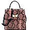 SNAKE PRINT RHINESTONE BEE CHARM FLAP SATCHEL