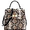 SNAKE PRINT RHINESTONE BEE CHARM FLAP SATCHEL