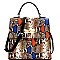 SNAKE PRINT RHINESTONE BEE CHARM FLAP SATCHEL