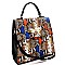 SNAKE PRINT RHINESTONE BEE CHARM FLAP SATCHEL