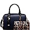 2 WAY PATENT LEOPARD TRIM BOSTON SATCHEL SET