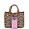 2 in 1 Medium Leopard Print Turn-Lock Accent Satchel