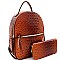 FRONT POCKET OSTRICH EMBOSSED BACKPACK WALLET SET