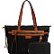 Trendy Knitted Straw Two-Tone Tote Wallet SET MH-LMS0801W