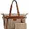 Trendy Knitted Straw Two-Tone Tote Wallet SET MH-LMS0801W