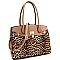 Over Sized Padlock Accent Leopard Print 2-Way Tote