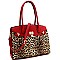 Over Sized Padlock Accent Leopard Print 2-Way Tote