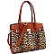 Over Sized Padlock Accent Leopard Print 2-Way Tote