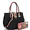 2-Way Flower Leopard Print Accent Straw Satchel Wallet SET
