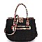 2-Way Flower Leopard Print Accent Straw Satchel Wallet SET
