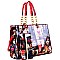 Magazine Print Linked Chain Accent 2 in 1 Tote SET MH-MB2011S