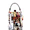 Magazine Print Jewel-Top Frame 2-Way Medium Satchel MH-MB5012