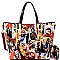 Obama Magazine Print 3-Way Chain Tote Wallet SET MH-OB6358W