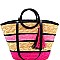 Fashionable Multi-Color Striped Straw Round Handle 2-Way Tote MH-PP6883