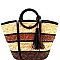 Fashionable Multi-Color Striped Straw Round Handle 2-Way Tote MH-PP6883