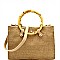 Linen Round Bamboo Accent 2Way Satchel