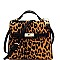 TURN-LOCK ACCENT LEOPARD PRINT SATCHEL SHOULDER BAG