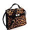 TURN-LOCK ACCENT LEOPARD PRINT SATCHEL SHOULDER BAG
