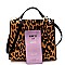 TURN-LOCK ACCENT LEOPARD PRINT SATCHEL SHOULDER BAG