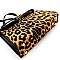 TURN-LOCK ACCENT LEOPARD PRINT SATCHEL SHOULDER BAG