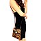 TURN-LOCK ACCENT LEOPARD PRINT SATCHEL SHOULDER BAG