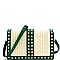 Woven Straw Cone Stud Accent Flap Shoulder Bag