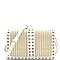 Woven Straw Cone Stud Accent Flap Shoulder Bag