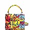 Retro Graffiti Effect Box Flap Satchel Cross Body