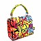 Retro Graffiti Effect Box Flap Satchel Cross Body