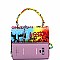 Retro Graffiti Effect Box Flap Satchel Cross Body