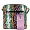 Snake Print Multi-Color Tassel Zipper Accent Crossbody Messenger