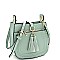 Multi-Pocket Double Tassel Accent Bucket Shoulder Bag