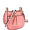 Multi-Pocket Double Tassel Accent Bucket Shoulder Bag