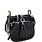 Multi-Pocket Double Tassel Accent Bucket Shoulder Bag