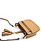 Multi-Pocket Double Tassel Accent Bucket Shoulder Bag