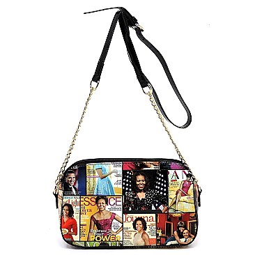 Multi-Compartment Magazine Print Patent Cross Body OA2702-LP