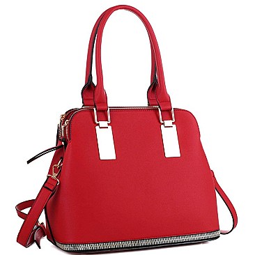 Fashionable Zipper Accent Bottom 3 Compartment Saffiano Satchel MH-HY4158