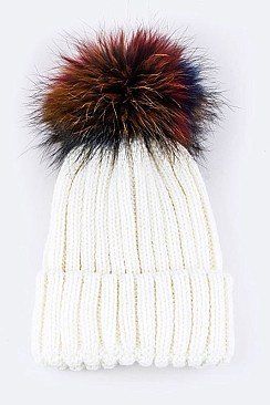 Fashion Beanie With Dyed Raccoon Fur Pompom