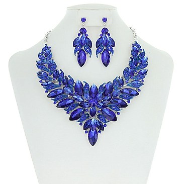 Vine Floral Style Bib RHINESTONE NECKLACE With Matching Earrings MEZ8422