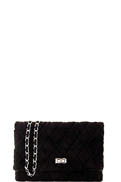 SOFT FUR STITCHED CROSSBODY BAG WITH LINKED CHAIN