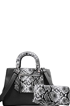 2 IN 1 SNAKE TWO TONE SATCHEL WITH WALLET