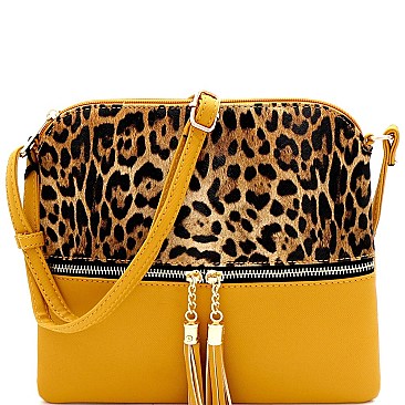 Tassel Front Leopard Print Pocket Cross Body