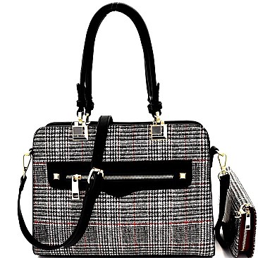 Checker Plaid Print Structured Satchel Wallet SET MH-LW1930