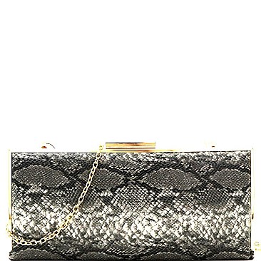 Snake Print Metal Frame Slim Clutch Shoulder Bag MH-PPC6539