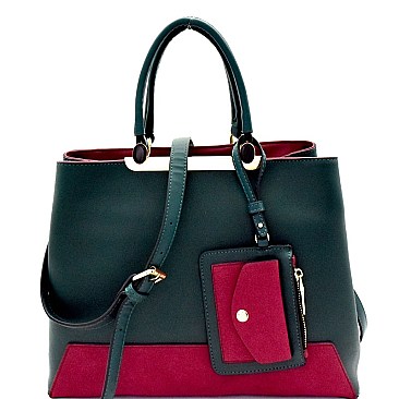 Color Block Mixed-Material Satchel with Coin Purse MH-YS7134