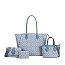 blue 4-in-1 Oval Monogram Large Size Tote Handbag Wallet Set