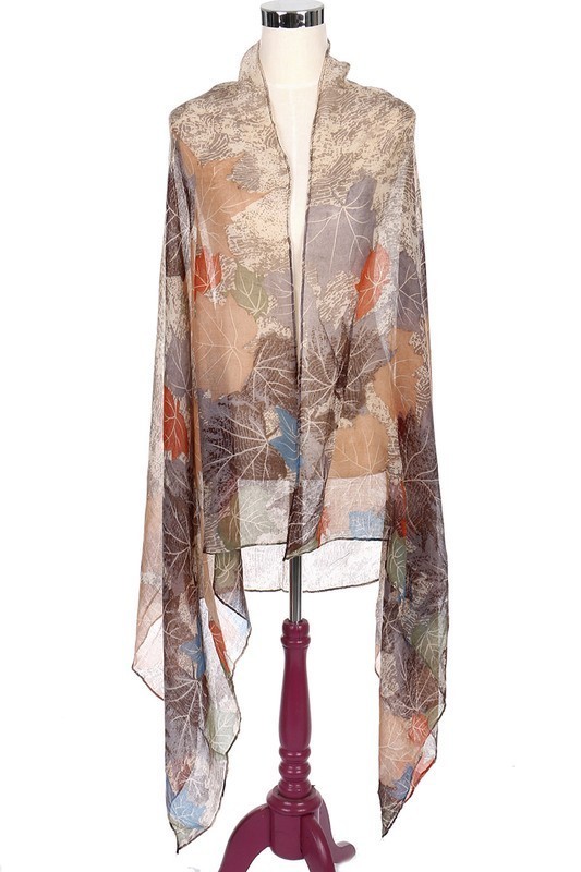 Pack of 12 Pieces Assorted Color Trendy Leaves Print Scarves FM JCS8002 Scarves Mezon Handbags