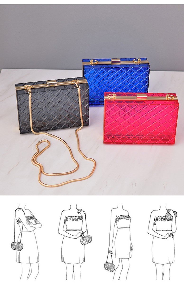 CLEAR ACRYLIC BOX CLUTCH WITH CHAIN > Boutique Handbags > Mezon Handbags